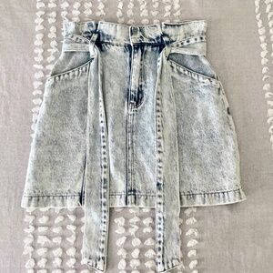NWOT Acid Wash Blue Denim Mini Skirt w/ Paper bag Waist (S)